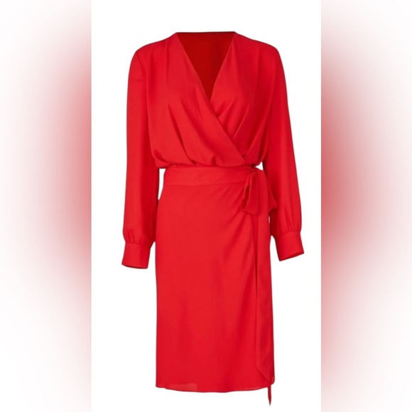 Fame and Partners Elegant Red Wrap Dress - Picture 1 of 6